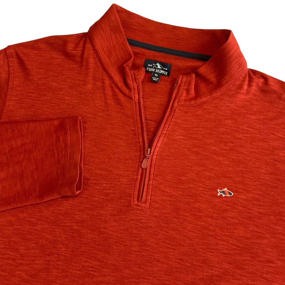 Fish Hippie Mens XL 1/4 Zip Pullover Sweater Burnt Orange Cotton Modal Slub